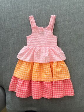 Andy & Evan Pink and Yellow Tiered Gingham Sundress